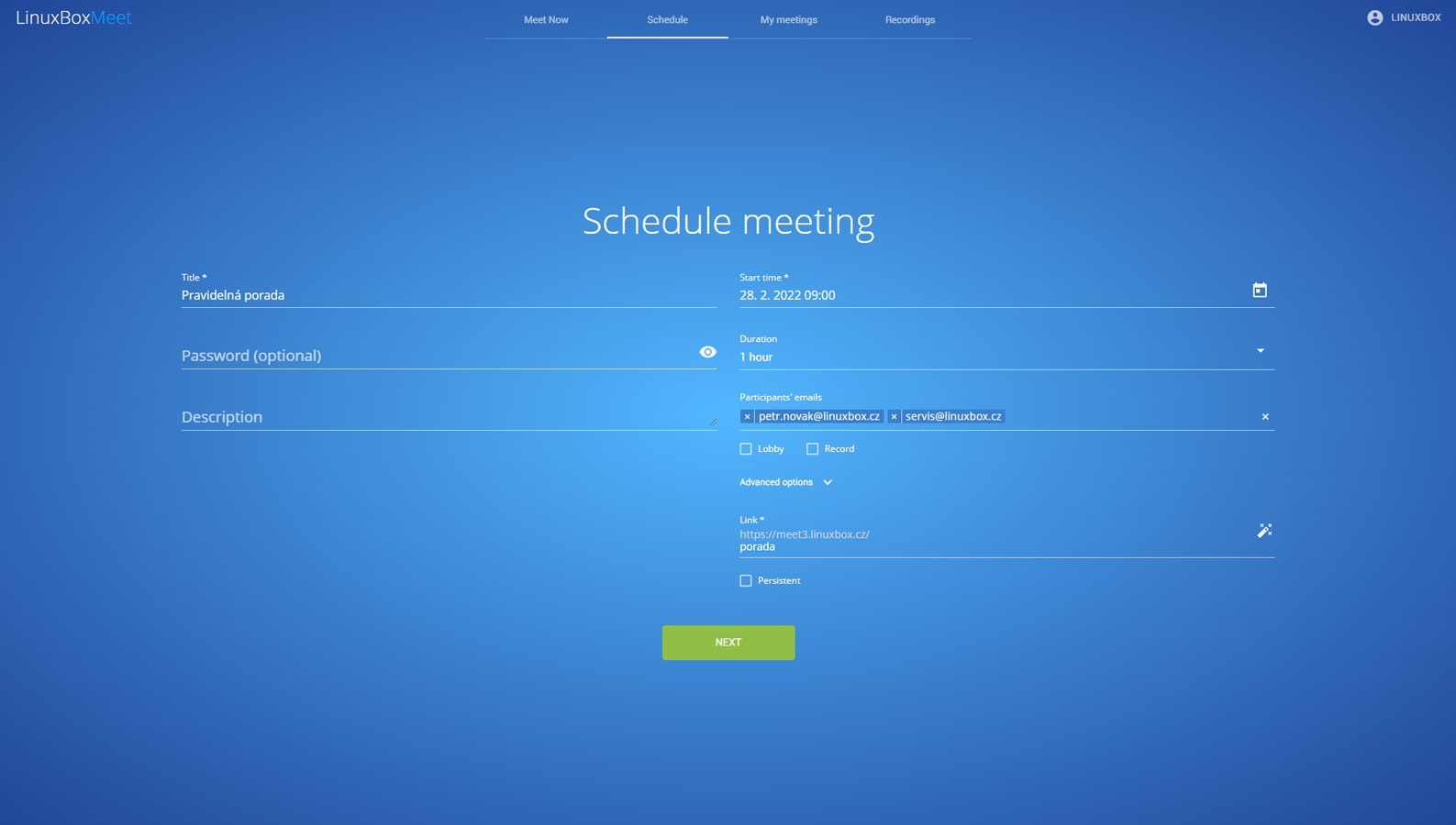 Plánování meetingů